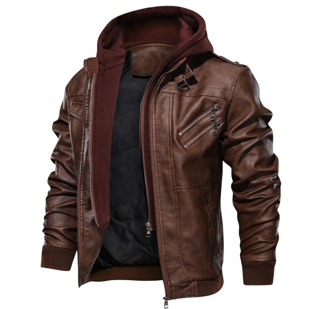 Men'S Jacket Coat Leather Pu Removable C Ap