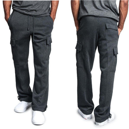 New Men's Drawstring Elastic Waist Solid Color Casual Pants Multi Pocket Trousers - Alsy store