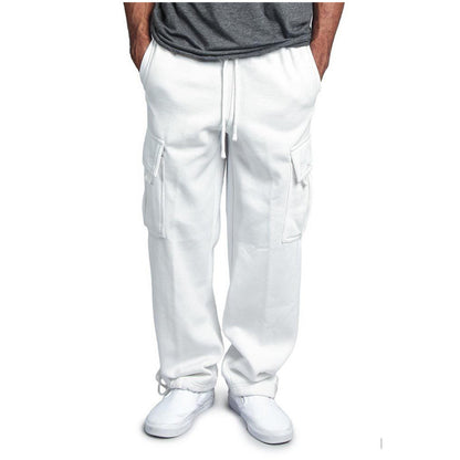 New Men's Drawstring Elastic Waist Solid Color Casual Pants Multi Pocket Trousers - Alsy store