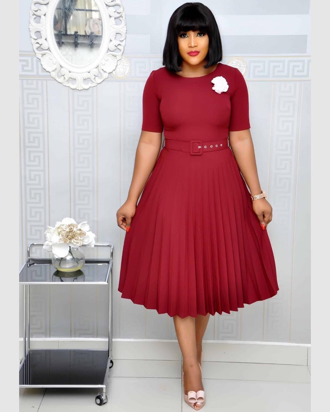 Round Neck Plus Size Mother's Dress Female Pleated Dress - Alsy store