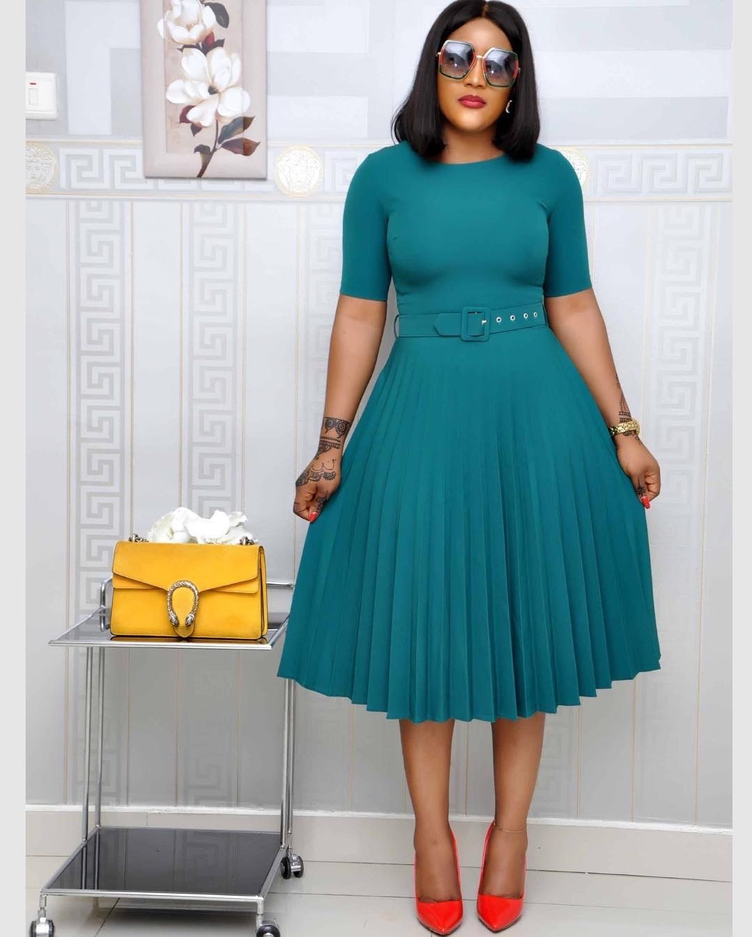 Round Neck Plus Size Mother's Dress Female Pleated Dress - Alsy store