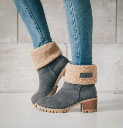 Mid-Tube Thick Heel Suede Snow Boots - Alsy store