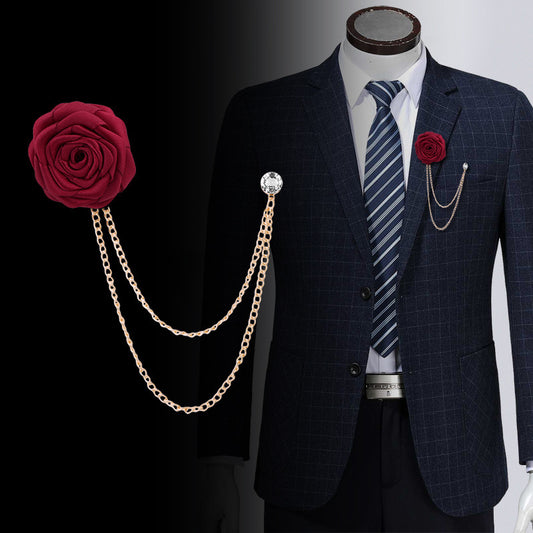 Fashion Handmade Rose Brooch Tassel Men Suit - Alsy store