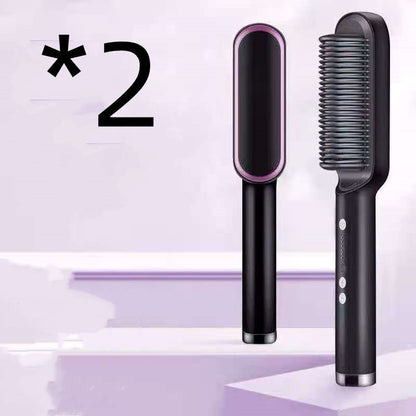 New 2 In 1 Hair Straightener Hot Comb Negative Ion Curling Tong Dual-purpose Electric Hair Brush - Alsy store