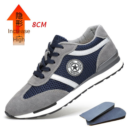 Men's Sports Casual Shoes Korean Style Men's Shoes Hidden Internal Height Increase 8CM Suede Vintage Running Shoes Men