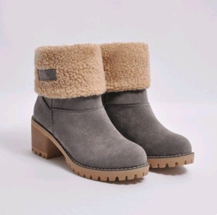 Mid-Tube Thick Heel Suede Snow Boots - Alsy store