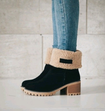 Mid-Tube Thick Heel Suede Snow Boots - Alsy store