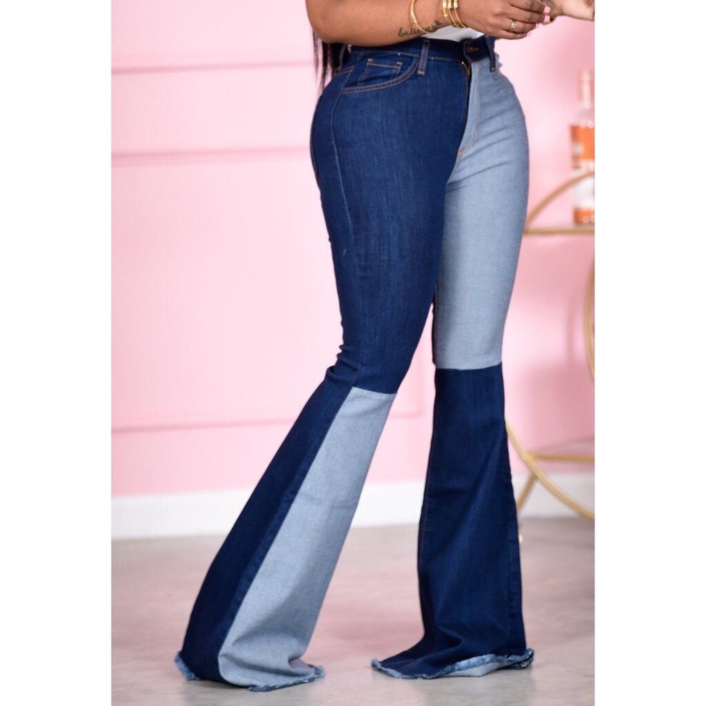 Patchwork Denim Flared Pants - Alsy store