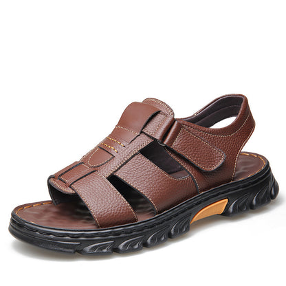 Summer New Cowhide Soft Bottom Dual-use Sandals Men