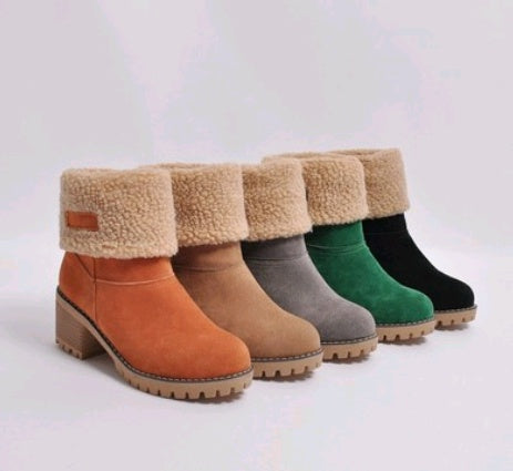 Mid-Tube Thick Heel Suede Snow Boots - Alsy store