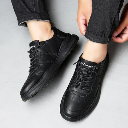 European Station New Autumn and Winter Men's Casual Shoes Genuine Leather Trendy Sports Sneakers fleece-lined Warm Black Men's Shoes Alsy store