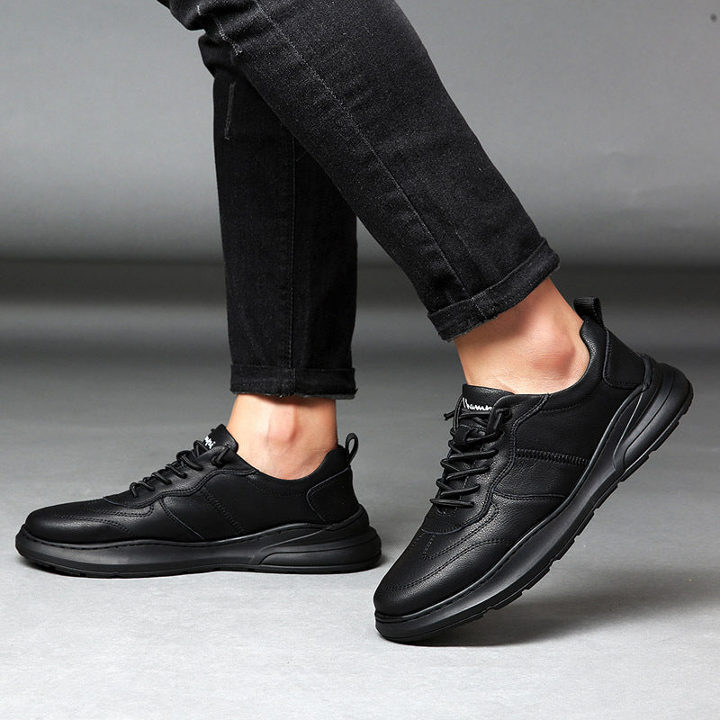 European Station New Autumn and Winter Men's Casual Shoes Genuine Leather Trendy Sports Sneakers fleece-lined Warm Black Men's Shoes Alsy store