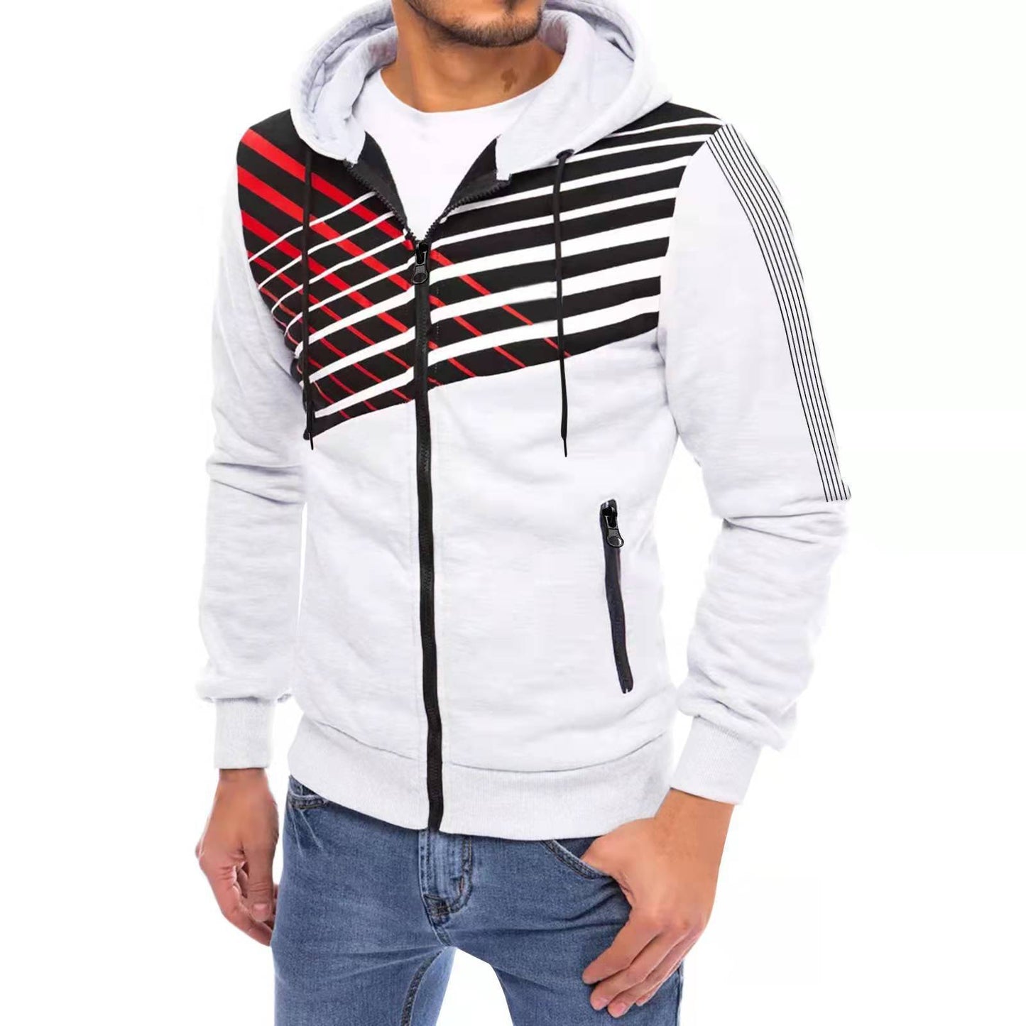 Men's Cardigan Hooded Patchwork Print Sweatshirt - Alsy store