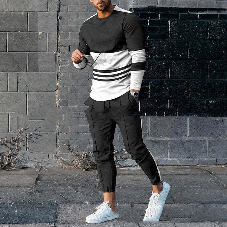 Men's Casual Round Neck Sweatshirt Pullover Two-piece Set - Alsy store