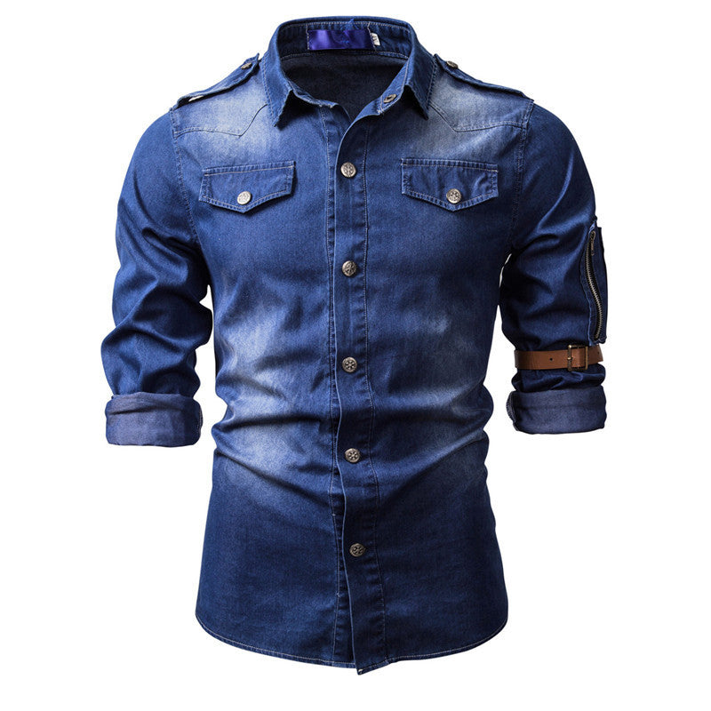 Fashion Men's Washed Denim Long Sleeve Shirt - Alsy store