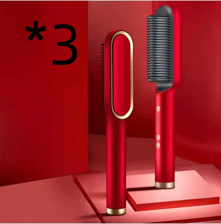 New 2 In 1 Hair Straightener Hot Comb Negative Ion Curling Tong Dual-purpose Electric Hair Brush - Alsy store