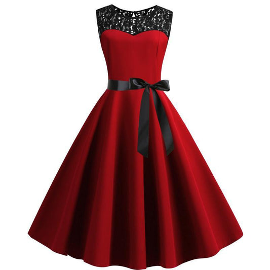 Sleeveless retro lace patchwork dress - Alsy store