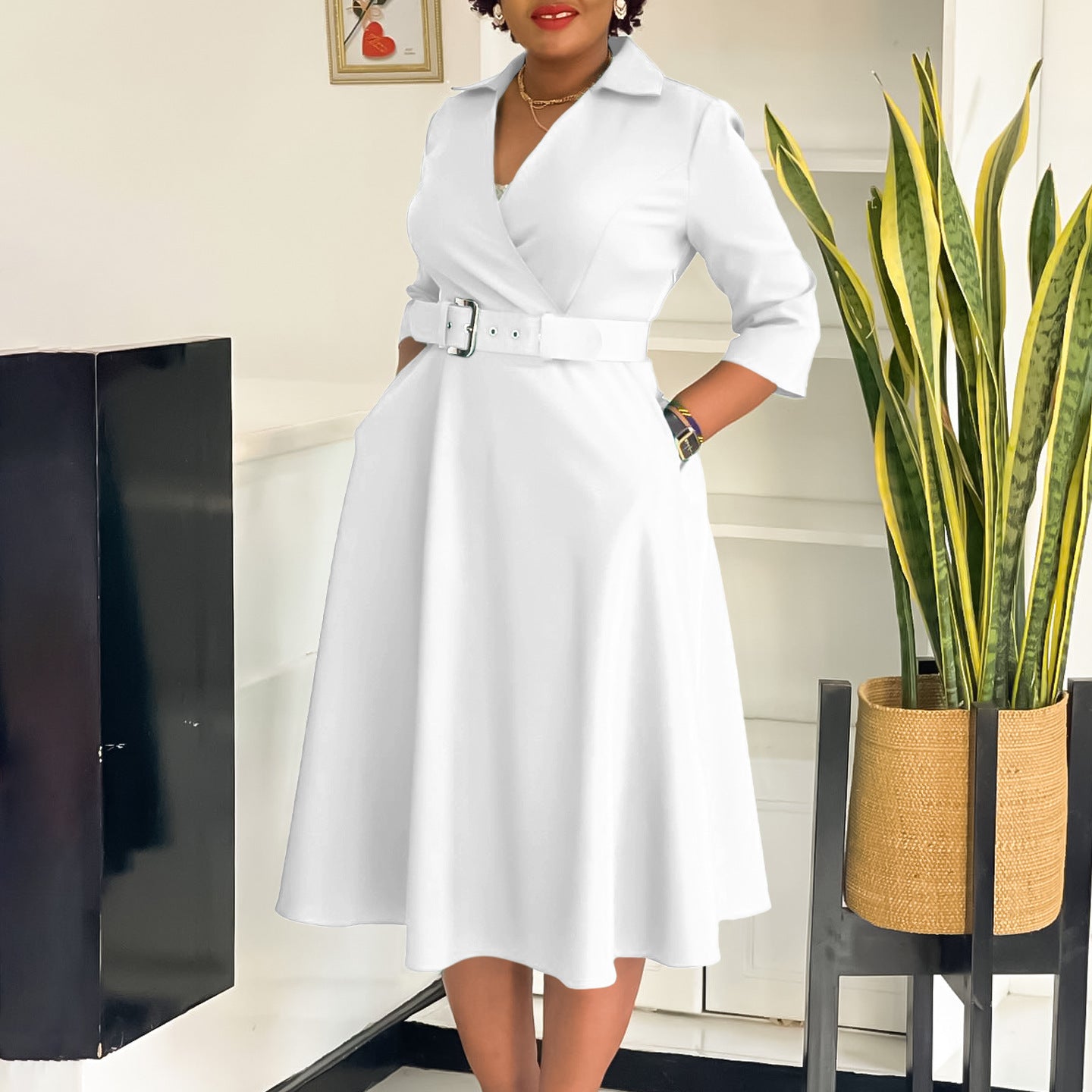 Plus Size Women's Lapel Fashion Dress