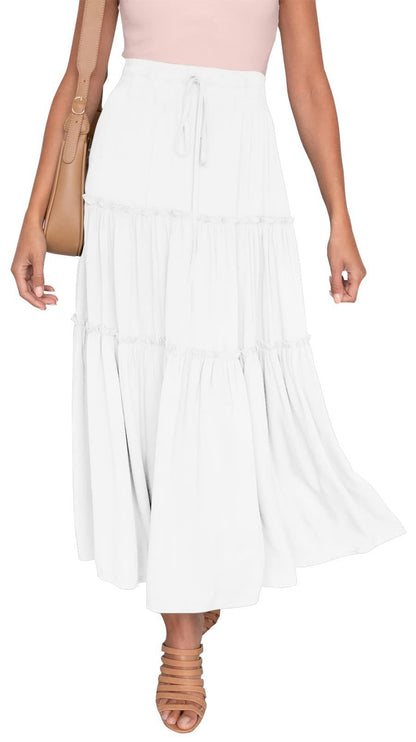 Women's Elastic High Waist A-Line Pleated Casual Maxi Dress - Alsy store