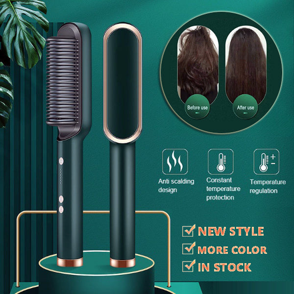 New 2 In 1 Hair Straightener Hot Comb Negative Ion Curling Tong Dual-purpose Electric Hair Brush - Alsy store