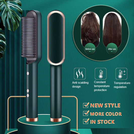 New 2 In 1 Hair Straightener Hot Comb Negative Ion Curling Tong Dual-purpose Electric Hair Brush - Alsy store