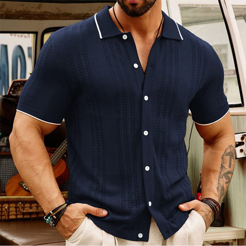 Short-sleeved Polo Shirt Summer Button Lapel Top Fashion Business Men's Clothing - Alsy store