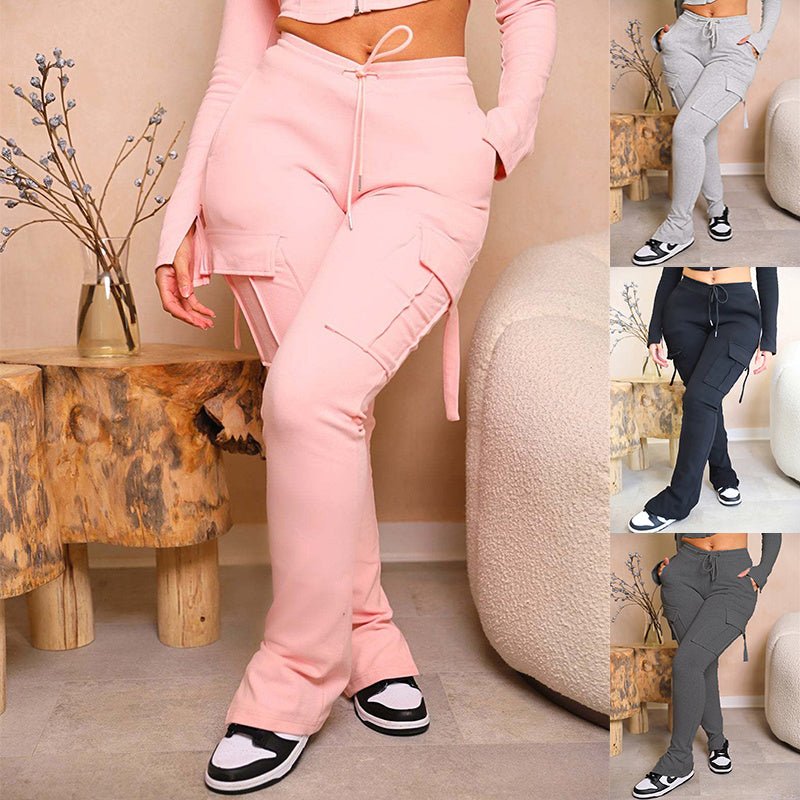 Cargo Pants With Pockets High Waist Drawstring Wide Leg Straight Trousers For Women Overalls - Alsy store