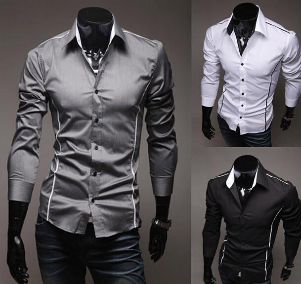 Men Shirt Fashion Cotton Slim Men Shirt Long Sleeve High Quality Casual Black White Gray Men Shirt For Men - Alsy store