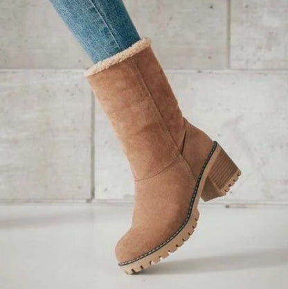 Mid-Tube Thick Heel Suede Snow Boots - Alsy store