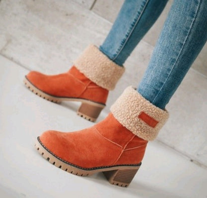 Mid-Tube Thick Heel Suede Snow Boots - Alsy store