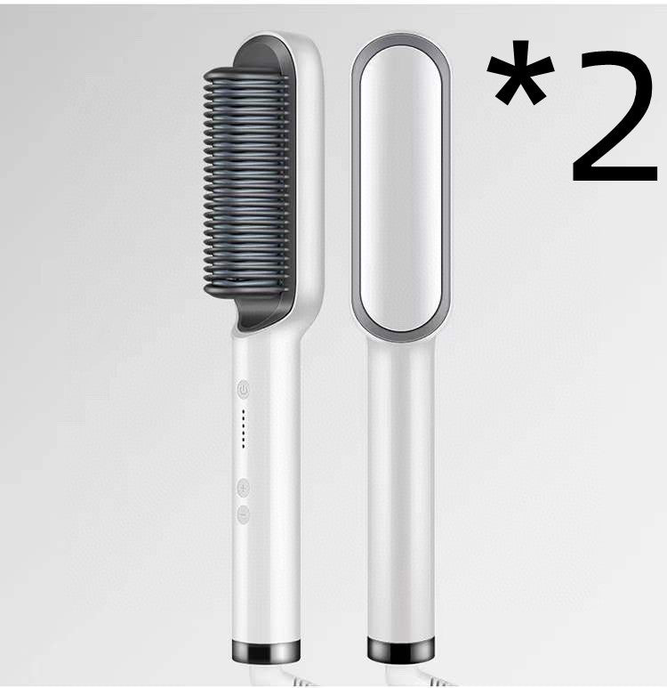 New 2 In 1 Hair Straightener Hot Comb Negative Ion Curling Tong Dual-purpose Electric Hair Brush - Alsy store