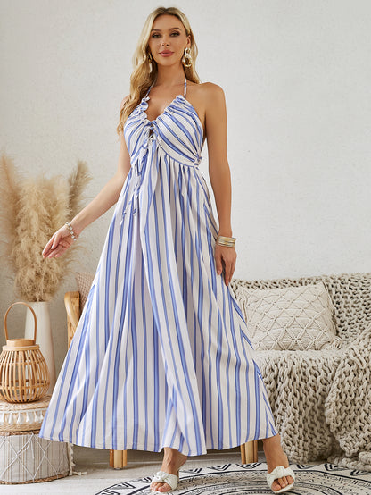 Bohemian Halter Maxi Dress - Women's Summer Sleeveless Flowy Beach Dress - Alsy store