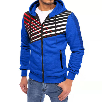 Men's Cardigan Hooded Patchwork Print Sweatshirt - Alsy store