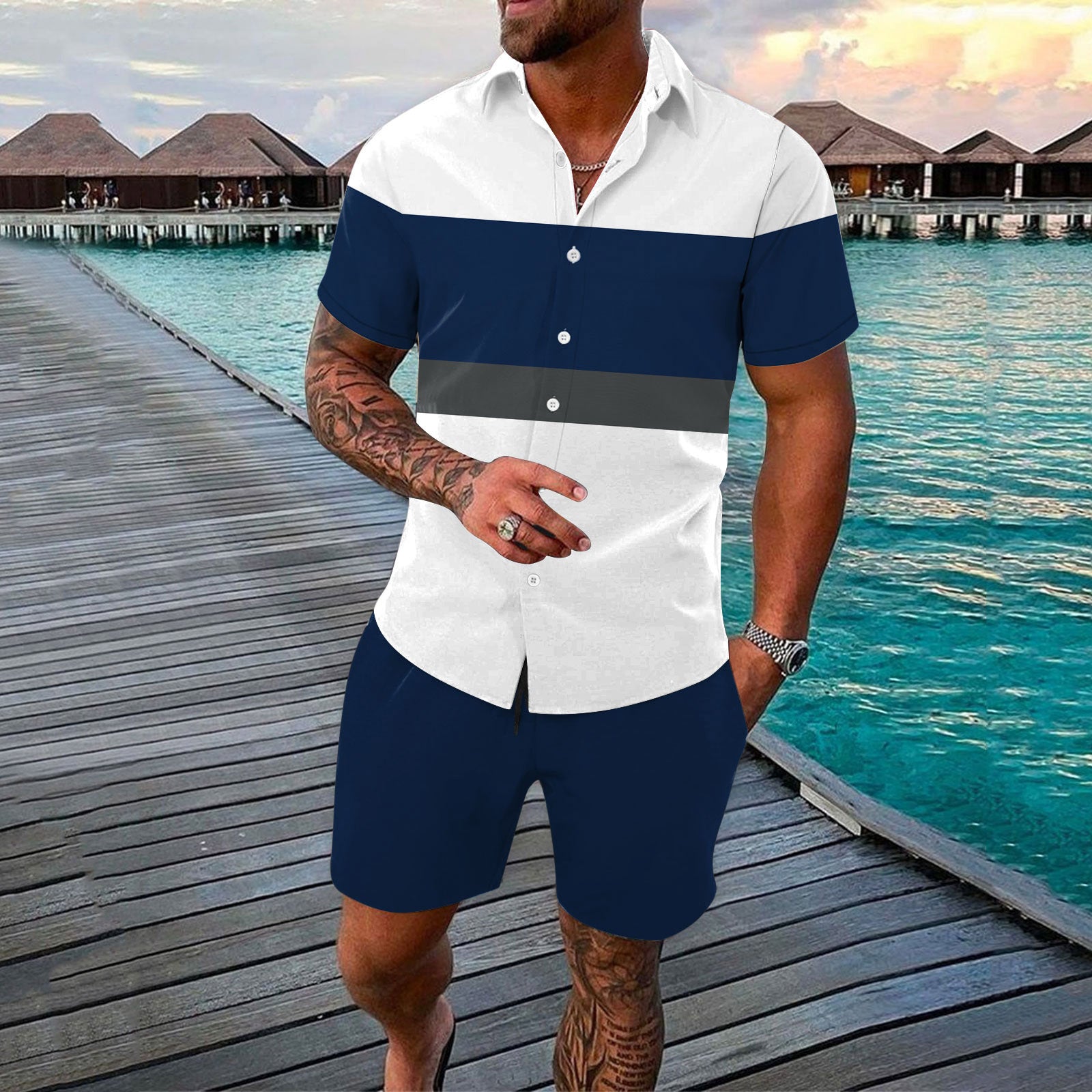 Fashion Men Summer Lapels Shirt Outfit - Alsy store