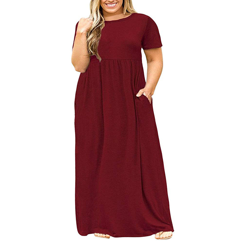 Short Sleeve Round Neck Solid Color Dress - Alsy store