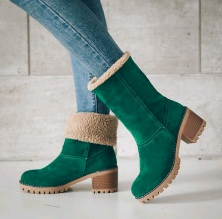 Mid-Tube Thick Heel Suede Snow Boots - Alsy store