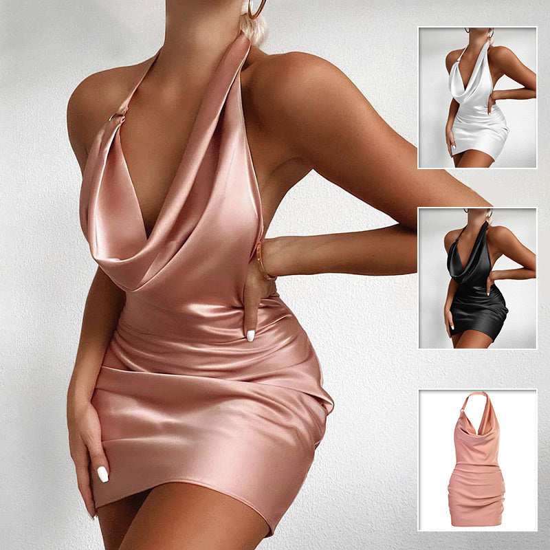 Satin Party Dress V Neck Backless Mini Sleeveless Summer Party Dress - Alsy store