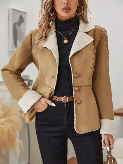 Casual Fashion Cold-proof Warm Fur Integrated Lapel Pocket Jacket