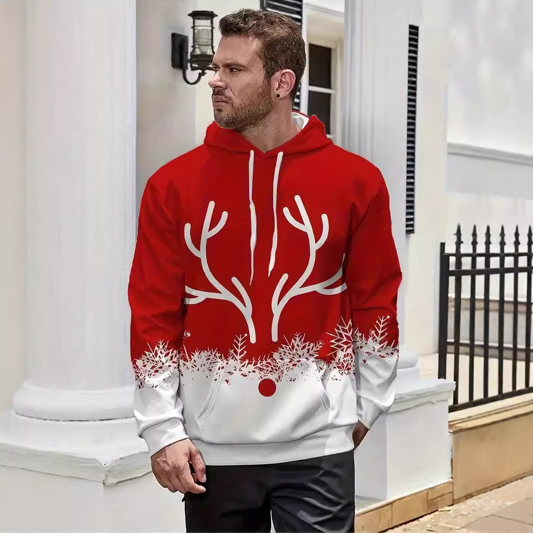 Christmas Elk 3D Printing Men's Hooded Sweater