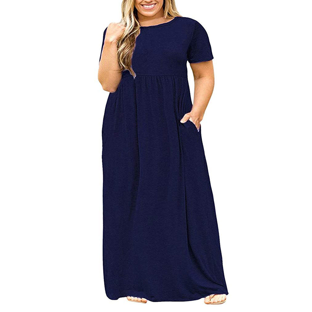 Short Sleeve Round Neck Solid Color Dress - Alsy store