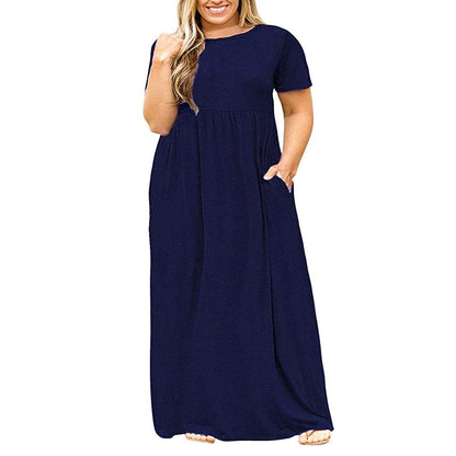 Short Sleeve Round Neck Solid Color Dress - Alsy store