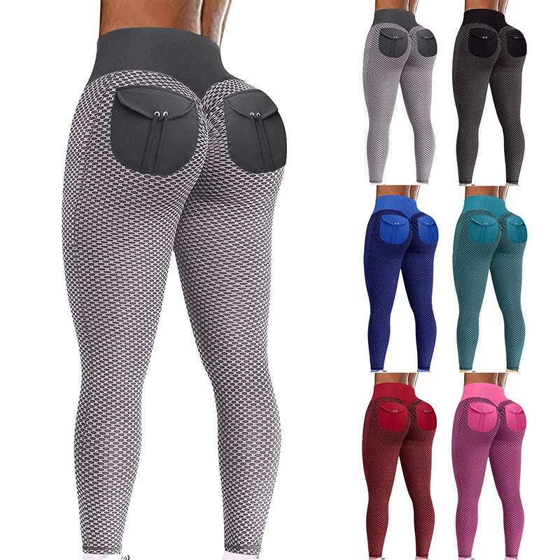 Honeycomb Yoga Pants Butt Pocket High Waist Hip-lift Sportswear