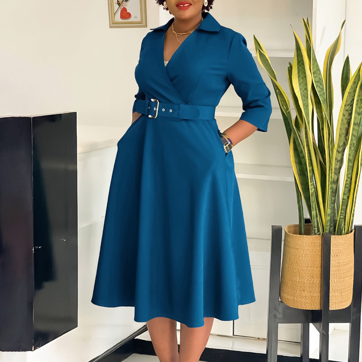 Plus Size Women's Lapel Fashion Dress