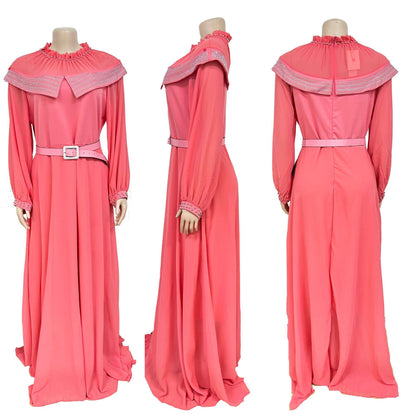 Chiffon Mesh Panel African Dress Long Sleeve Belt