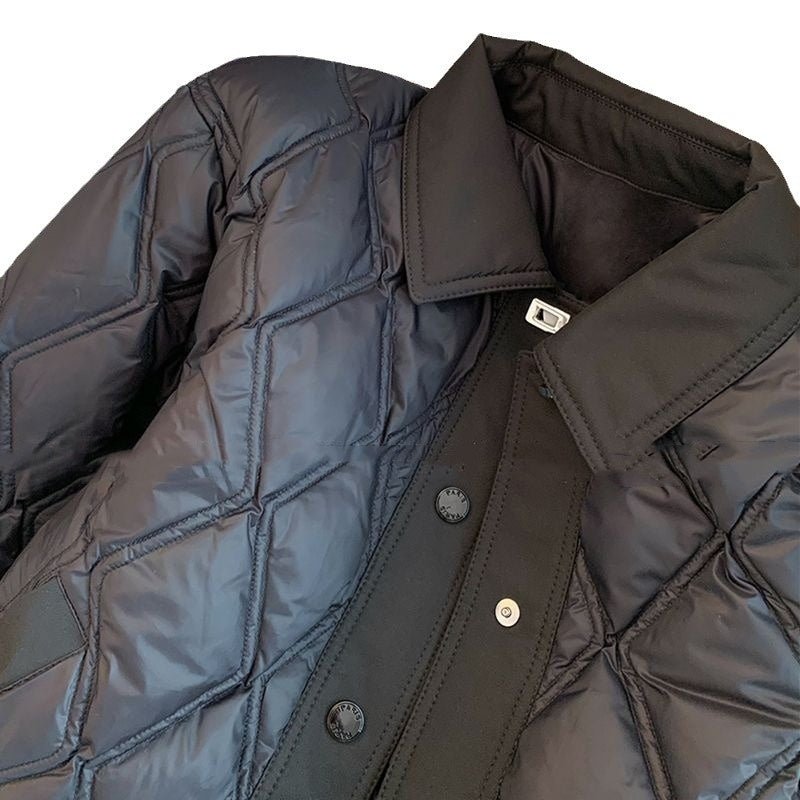 Black Rhombus Polo Collar Cotton-padded Jacket - Alsy store