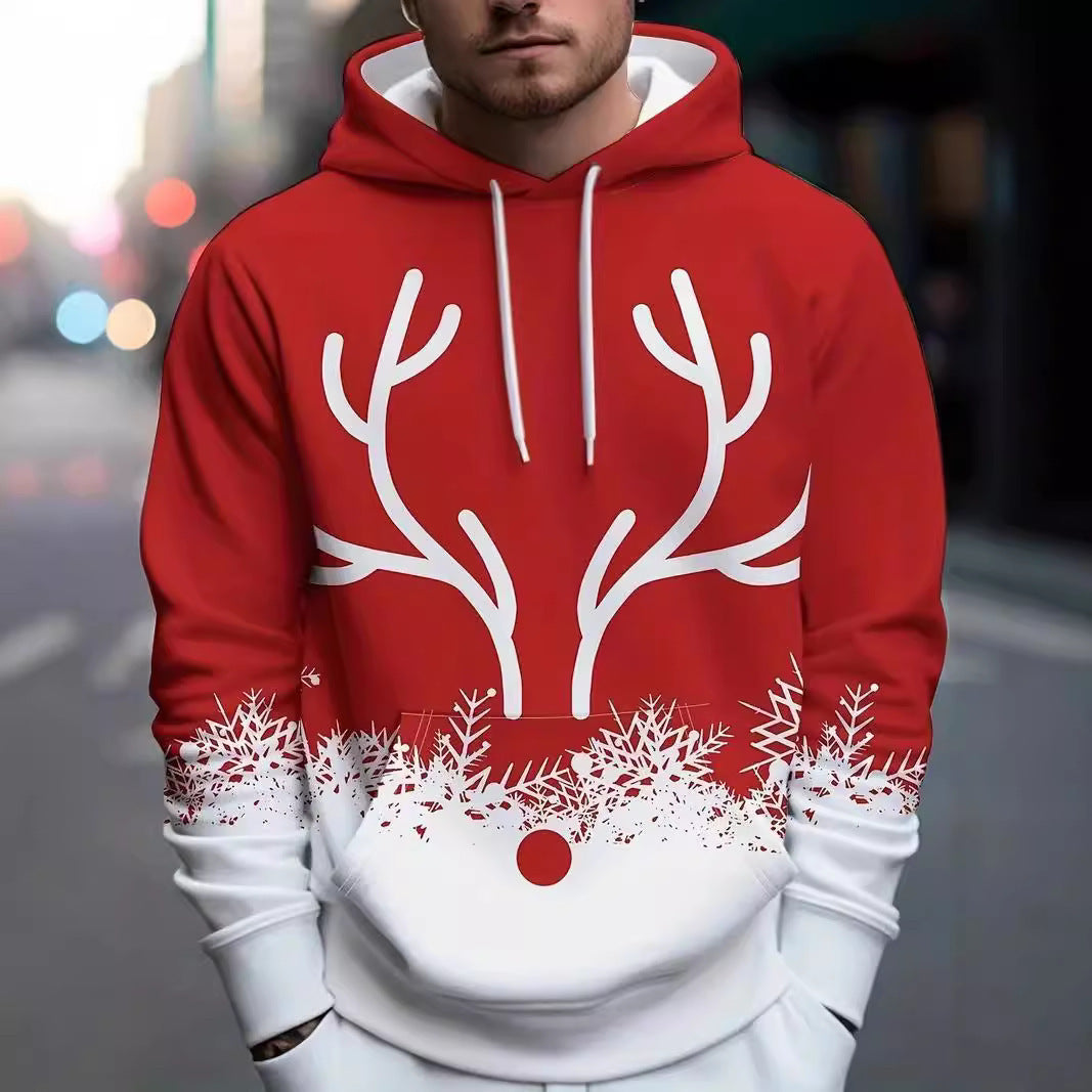 Christmas Elk 3D Printing Men's Hooded Sweater