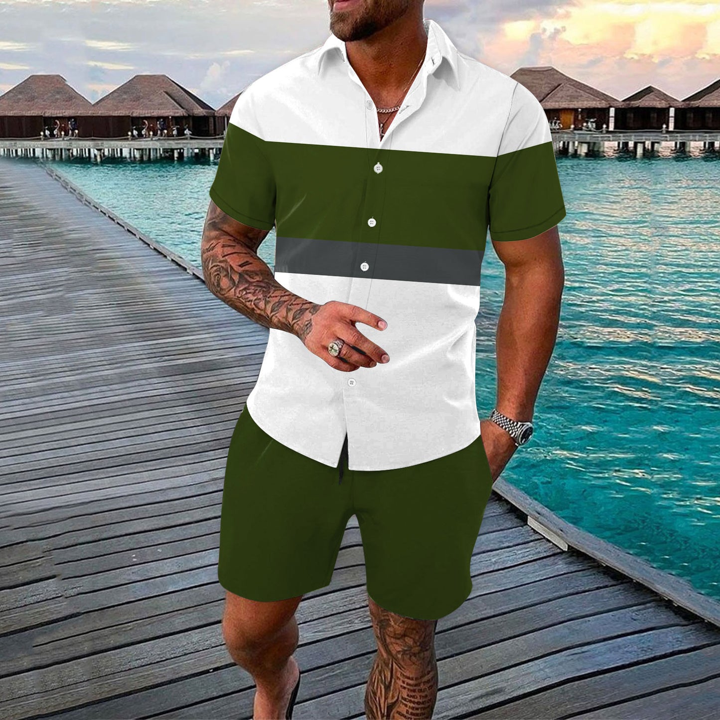 Fashion Men Summer Lapels Shirt Outfit - Alsy store