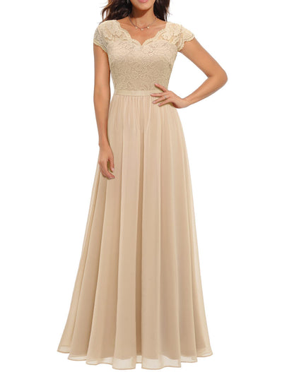 Lace Edge Chiffon Patchwork Waist-tight Long Dress