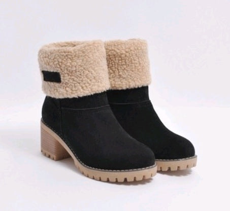 Mid-Tube Thick Heel Suede Snow Boots - Alsy store