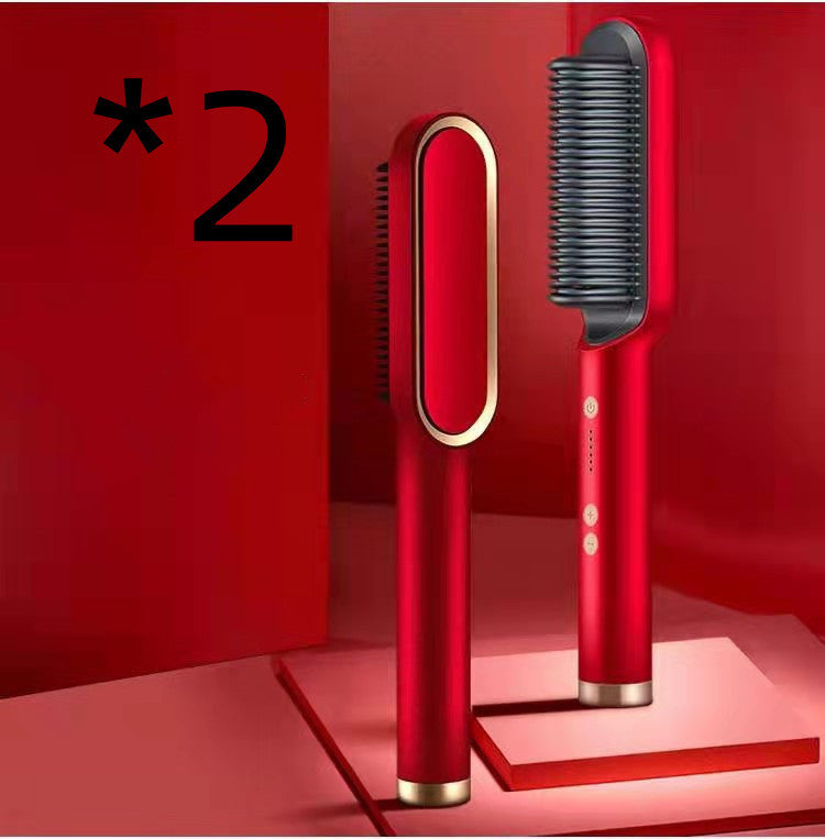 New 2 In 1 Hair Straightener Hot Comb Negative Ion Curling Tong Dual-purpose Electric Hair Brush - Alsy store